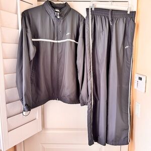 Nike Mens Gray White Stripe Hidden Hood Zip Jacket Pants Tracksuit Sz XXL / L